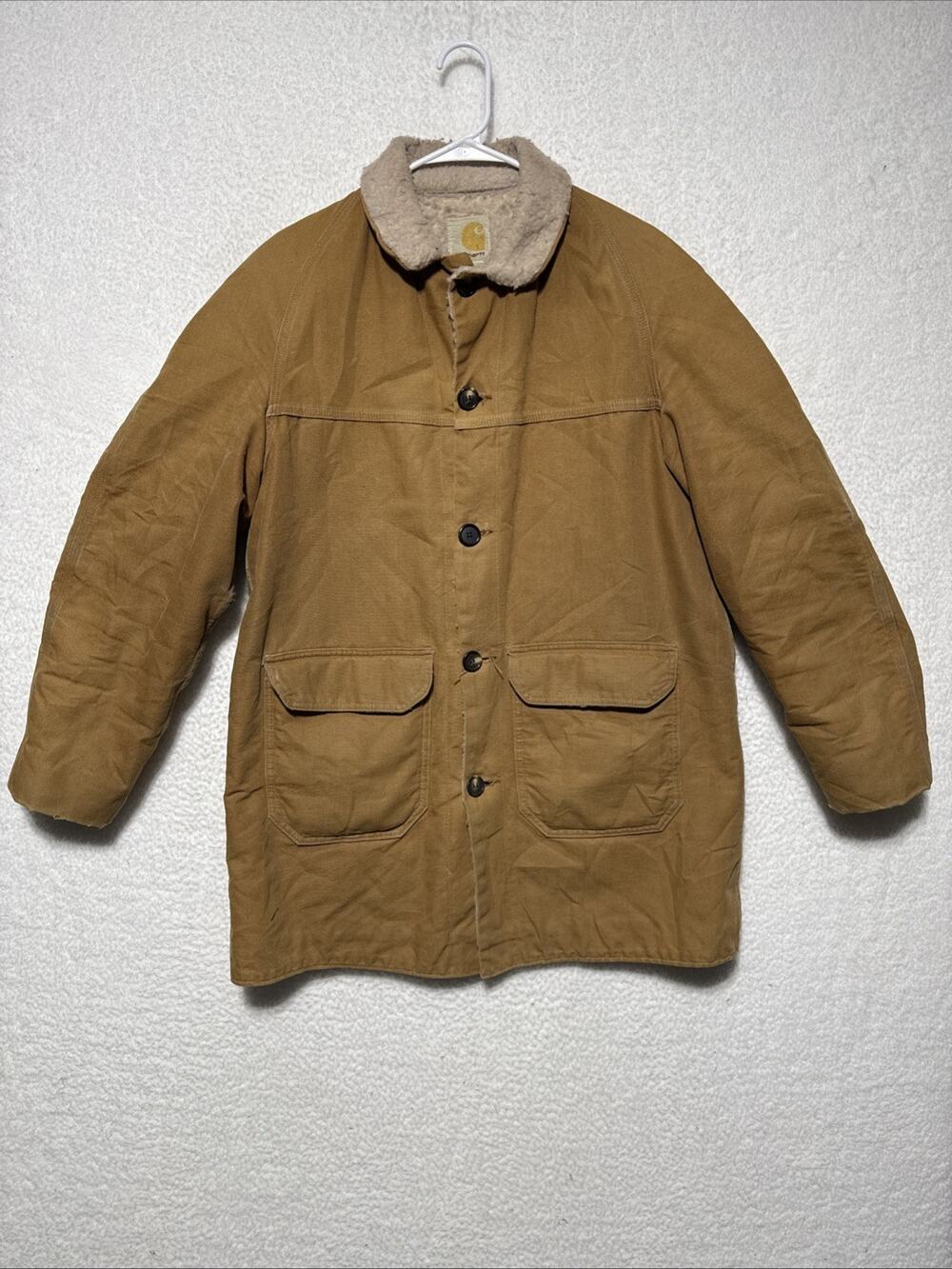 VTG RARECarhartt Jacket Mens 44 Sherpa Lined Button Up Long Sleeve Pockets Chore